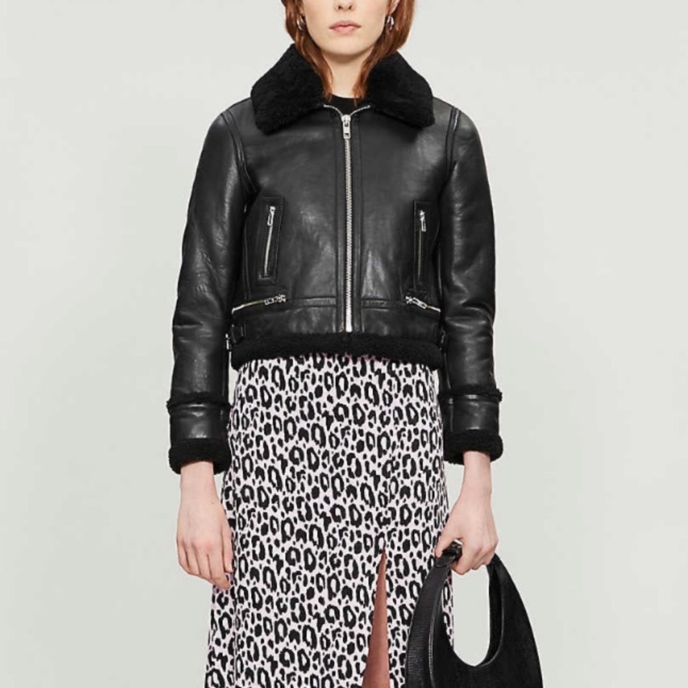 Maje Bartonfink Shearling Leather Jacket